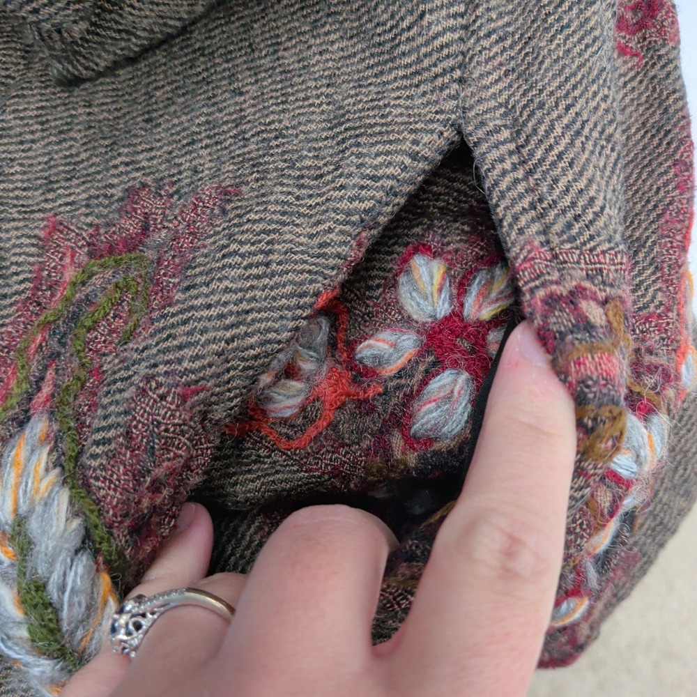 Patchwork Earthy Goblincore Wool Embroidered Jacket PXS Red Brown Paisley - Picture 8 of 10